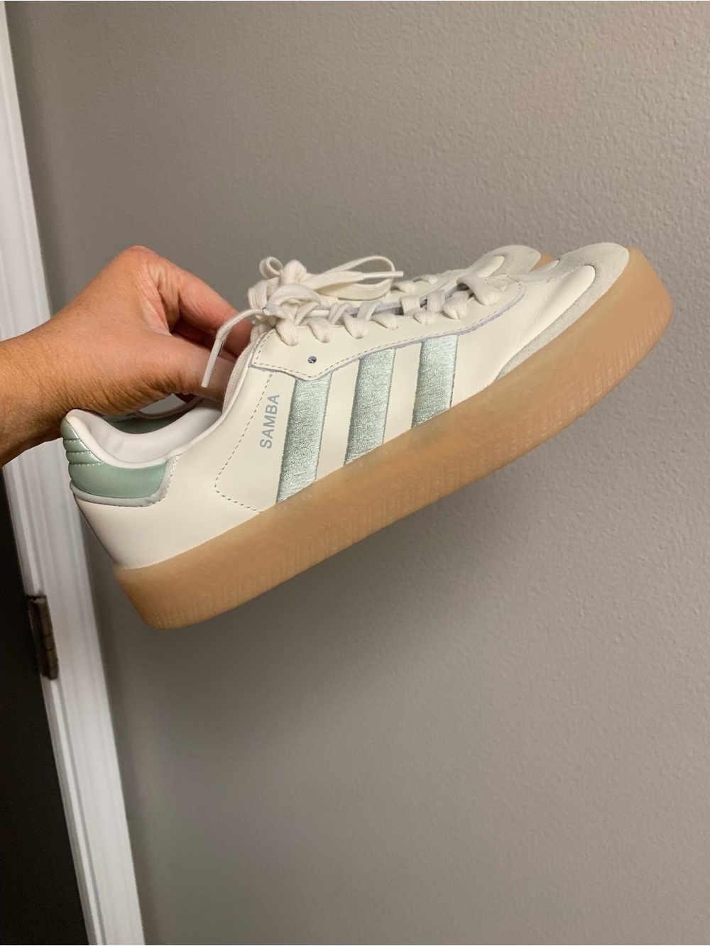 adidas Samba Platform Women's Sneakers - Cream with Mint Stripes